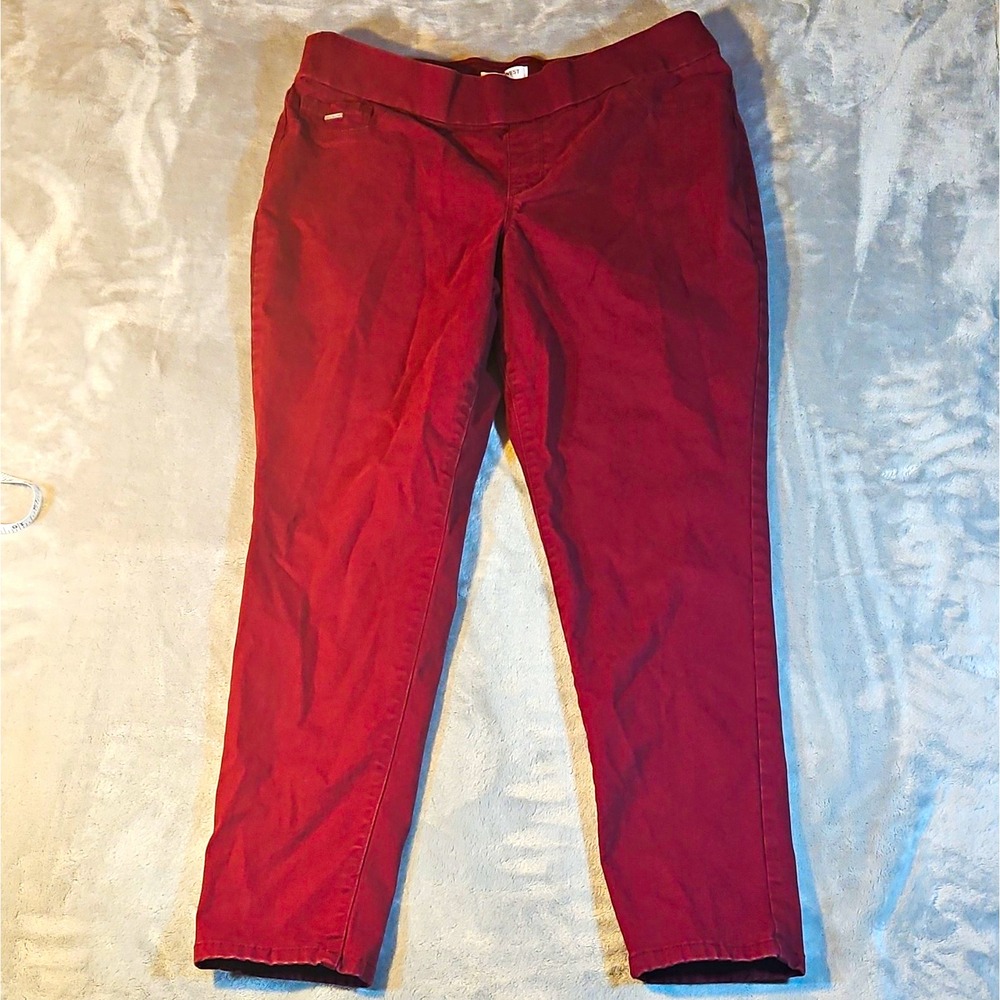 Nine West Women's Pull-On Skinny Jeans Size 14 Red Dark Wash Stretch 5-Pkt